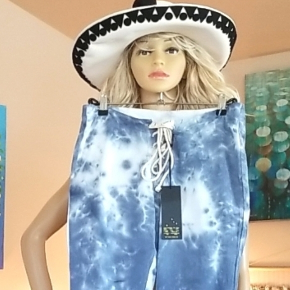 LENNI Free People Blue HTF Tie Dye Lace Up Bell Flare Jimmy Pants S 30W - Picture 2 of 16